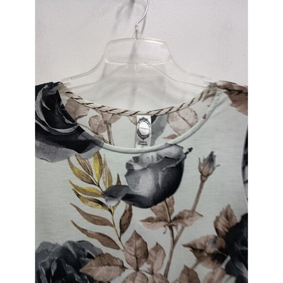 Honeyme Womens BOHO Mini Dress Size Small Light Blue Floral 3/4 Sleeve Stretch - Picture 2 of 6